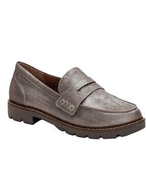 Aetrex Collette Brushed Silver Metallic Leather Arch Support Loafers 6.5